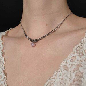 Vintage dainty pink pearl and silver necklace